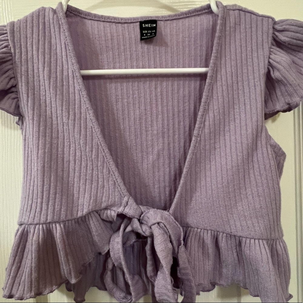 SHEIN, small, lilac purple, tie knot cropped tee